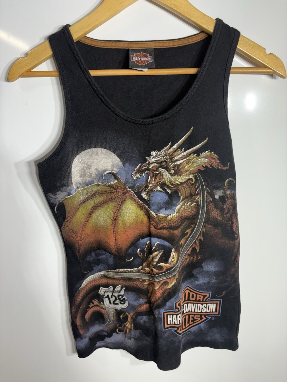 Harley Davidson Womens Large Spell Out Dragon All Over Print Tank Top T-Shirt L